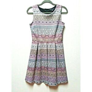 Womens Dress geometric print Sz 6 A-Line Pleated Fit & Flare Ombre-style Bluet